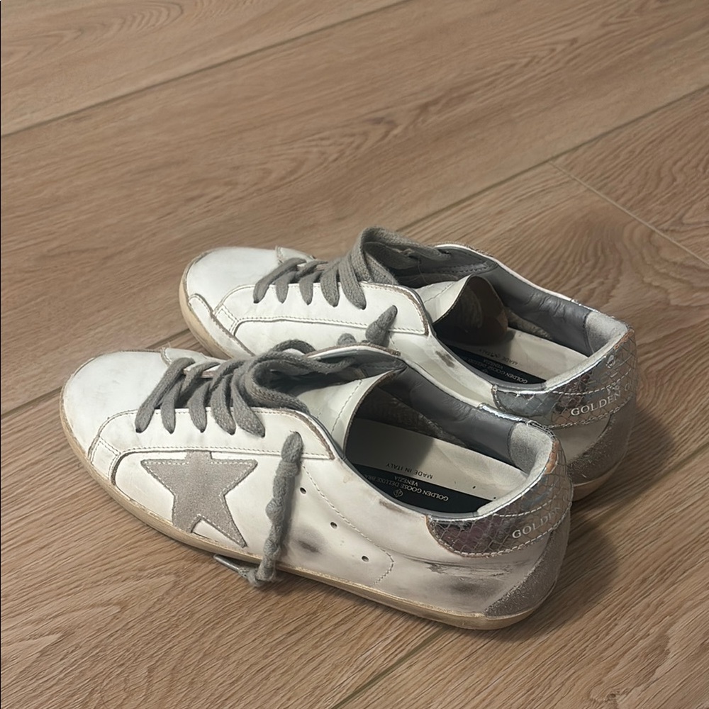 Golden Goose Women’s White and Silver Star Sneakers Size 6